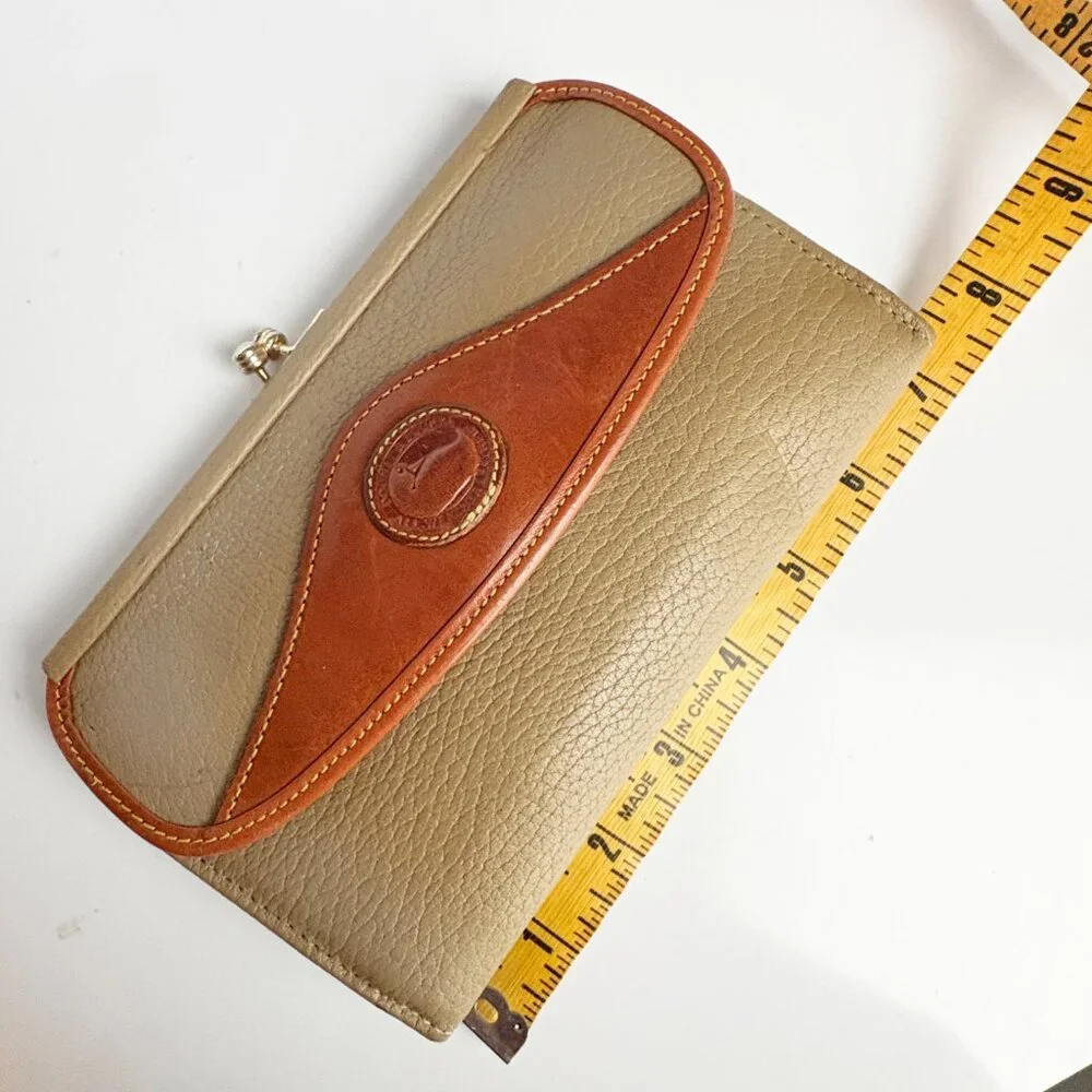 Dooney & Bourke Checkbook Organizer Wallet Taupe AWL British Tan Leather